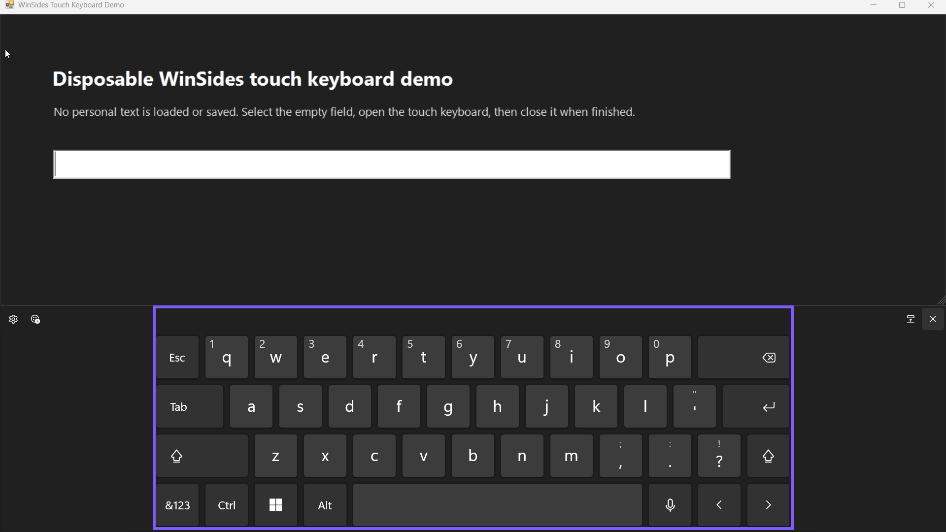 Windows 11 touch keyboard open over a disposable text field