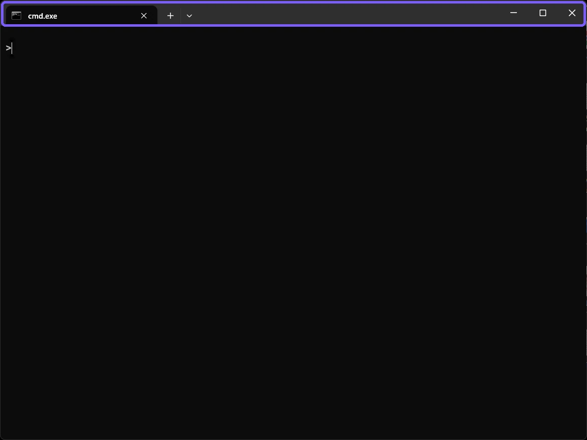 Ordinary Windows Terminal window restored with its standard title bar outlined in purple