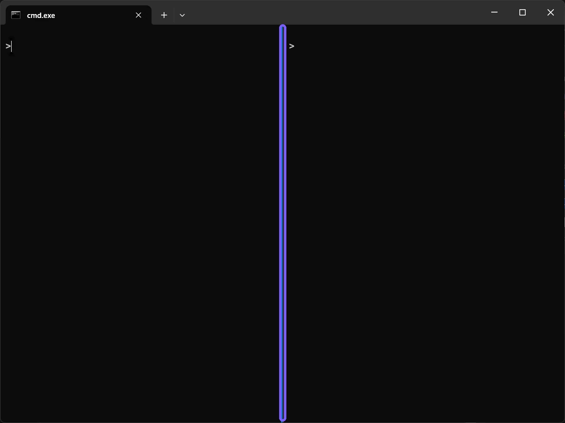 Windows Terminal panes restored to equal size with the centered divider outlined in purple
