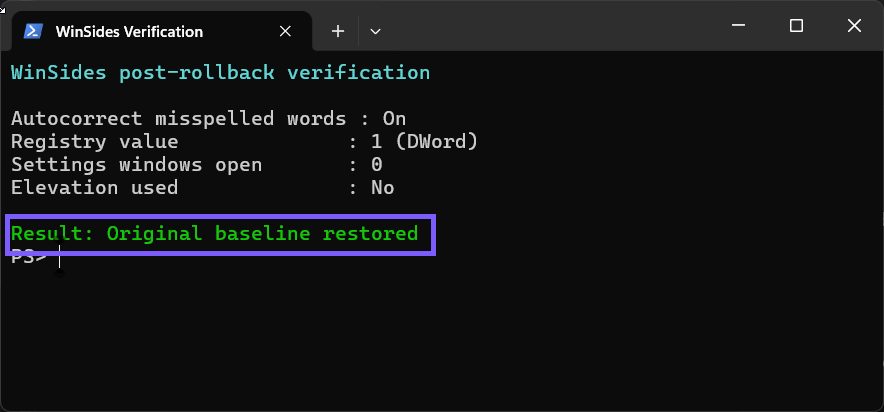 Verification that Windows 11 autocorrect was restored
