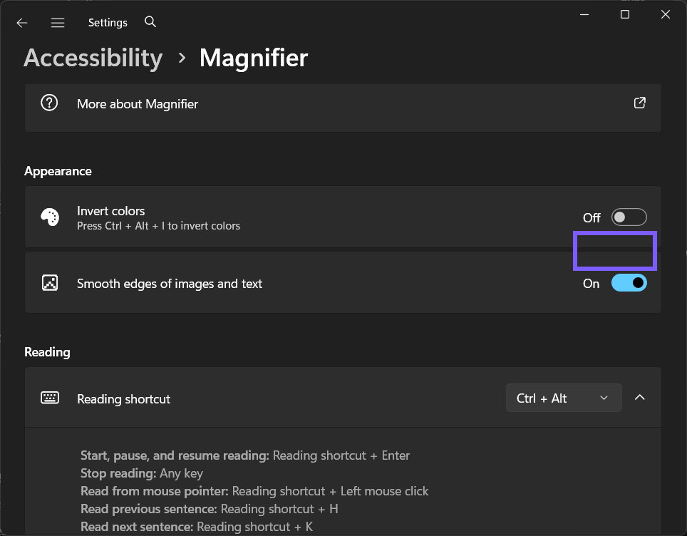 Magnifier Invert colors restored to Off in Windows 11