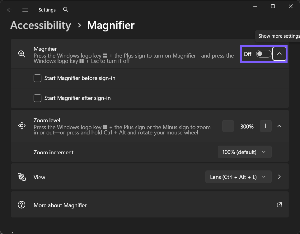 Magnifier restored to Off in Windows 11