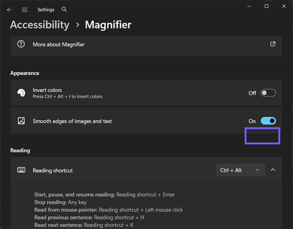 Magnifier Smooth edges of images and text restored to On in Windows 11