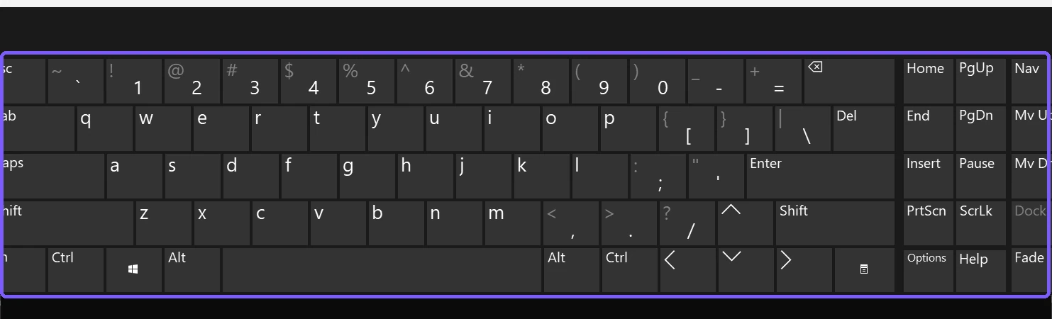 Windows 11 desktop On-Screen Keyboard open with its standard key layout