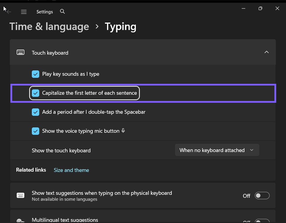 Capitalize the first letter of each sentence restored to On in Windows 11