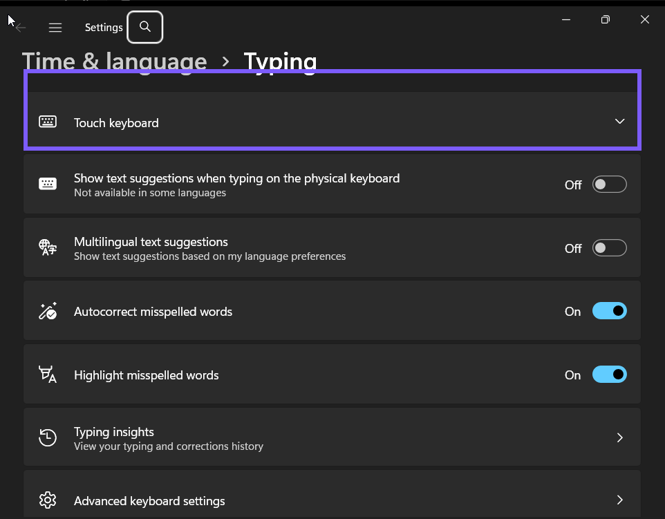 Windows 11 Settings location for Show the voice typing mic button