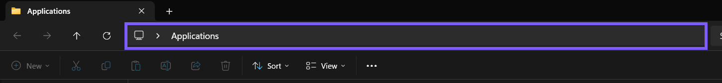 File Explorer Applications virtual folder address outlined in purple after running shell colon appsfolder